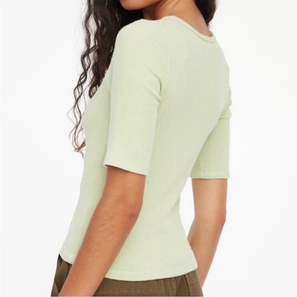 Anthropologie LACAUSA Sweater Rib Short Sleeve Top - Fava Green - Picture 2 of 5